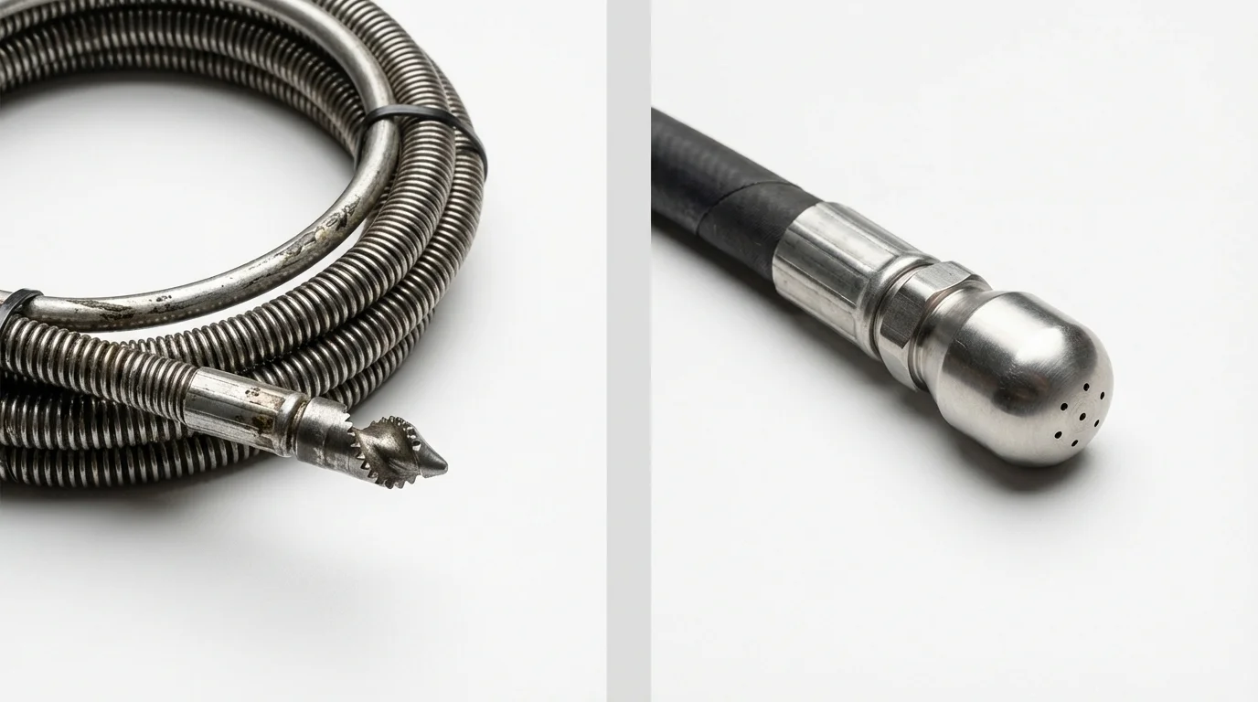 Drain snake cable and hydro jetting nozzle used for drain cleaning in New Windsor, MD