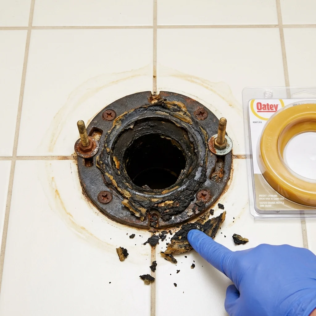 Failed wax ring showing water seepage at the base of a toilet in a New Windsor, MD home