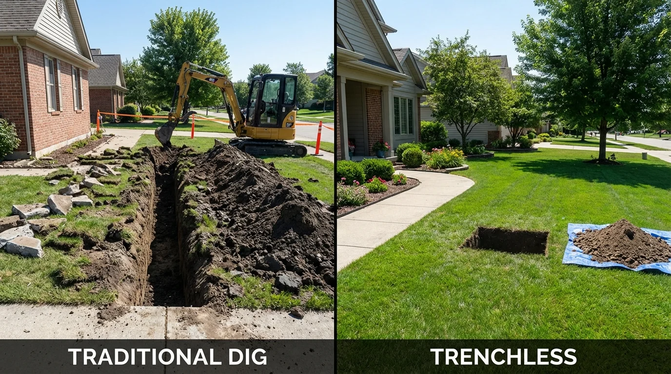 Trenchless sewer repair with minimal yard damage versus traditional excavation in New Windsor, MD